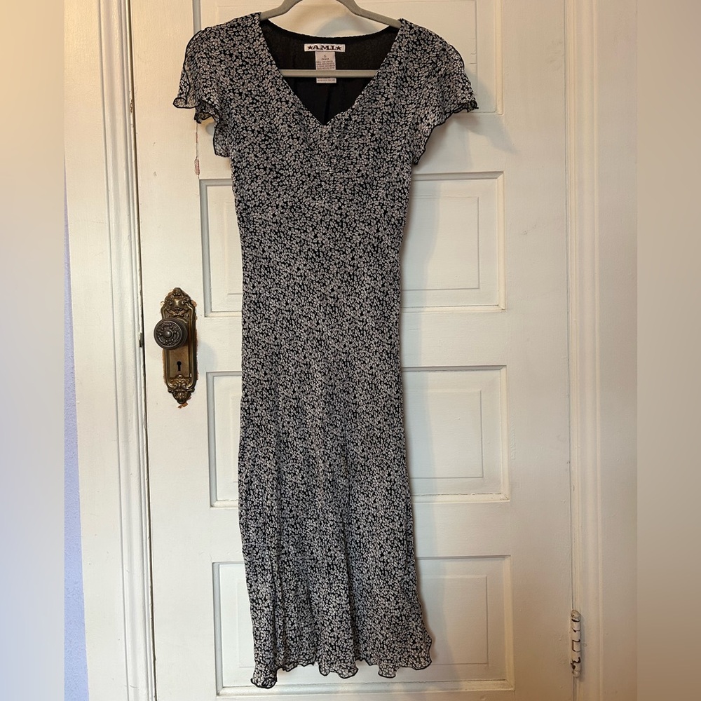 Floral Vintage 90s Flutter Sleeve Mini Dress Small Forest Fairy Dark Romantic